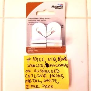 ✅10106 1 pack of 2 New Sealed White Metal Suspended Ceiling HOOKS